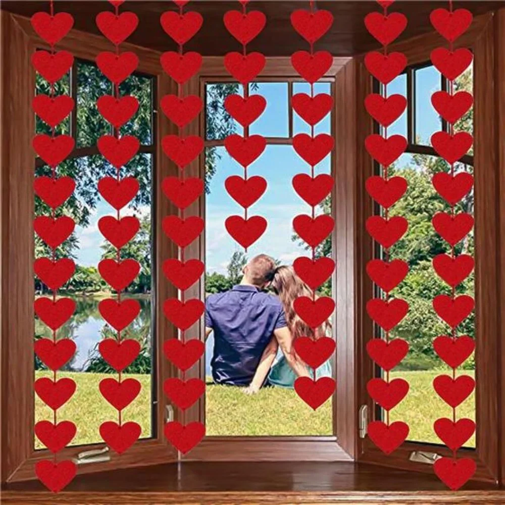 72 Red Hearts Felt Garland NO DIY Valentines Red Heart Hanging String